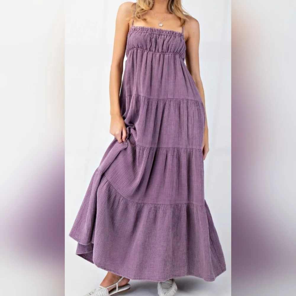 EASEL Mineral Washed Cotton Gauze  Maxi Dress #466-471 - Picture 2 of 12